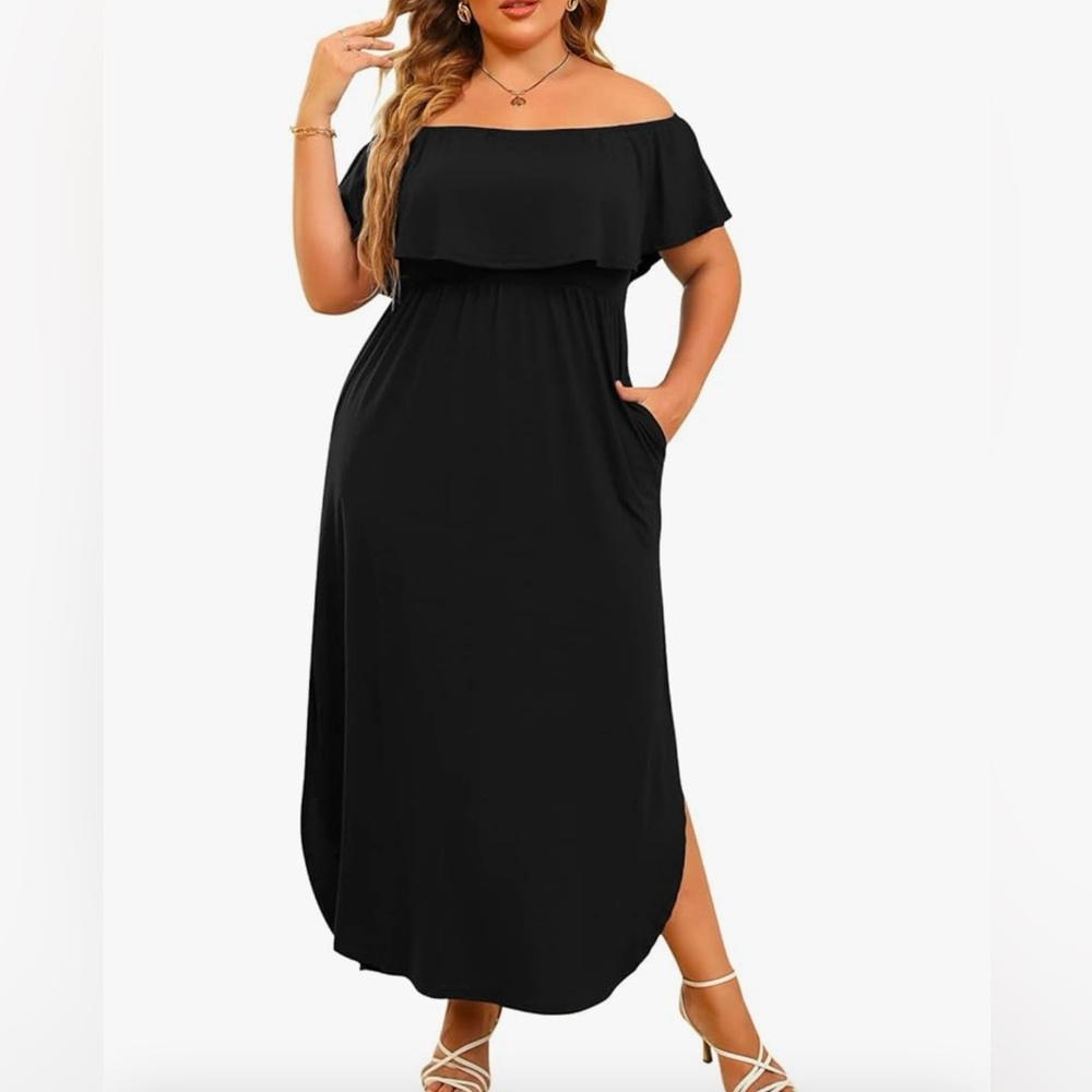 Nemidor NWT Upper Flounce Layer Off Shoulder Plus Size Slit Maxi Dress Size 22